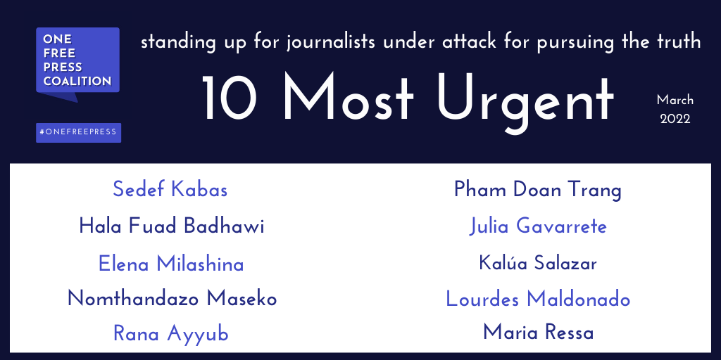 Pham Doan Trang in One Free Press Coalition’s 10 Most Urgent, March 2022